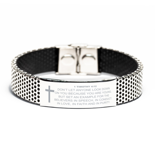 1 Timothy 4 12 Bracelet, Bible Verse Bracelet, Christian Bracelet, Christian Birthday Gift, Stainless Steel Bracelet, Gift for Christian.