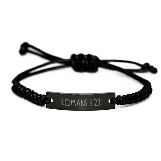 Bible Verse Bracelet, Romans 3 23 Bracelet, Christian Bracelet, Christian Birthday Gift, Black Braided Rope Bracelet, Gift for Christian.