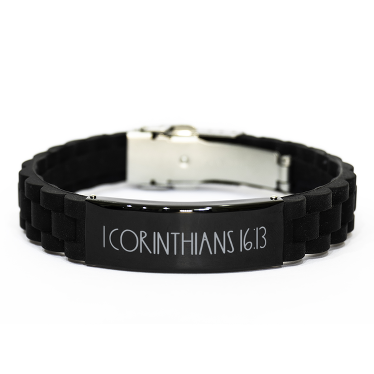 Bible Verse Bracelet, 1 Corinthians 16 13 Bracelet, Christian Bracelet, Christian Birthday Gift, Black Stainless Steel Silicone Bracelet, Gift for Christian.