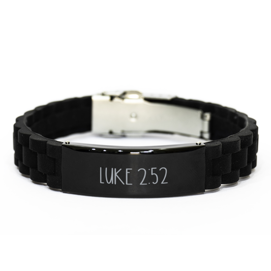 Bible Verse Bracelet, Luke 2 52 Bracelet, Christian Bracelet, Christian Birthday Gift, Black Stainless Steel Silicone Bracelet, Gift for Christian.