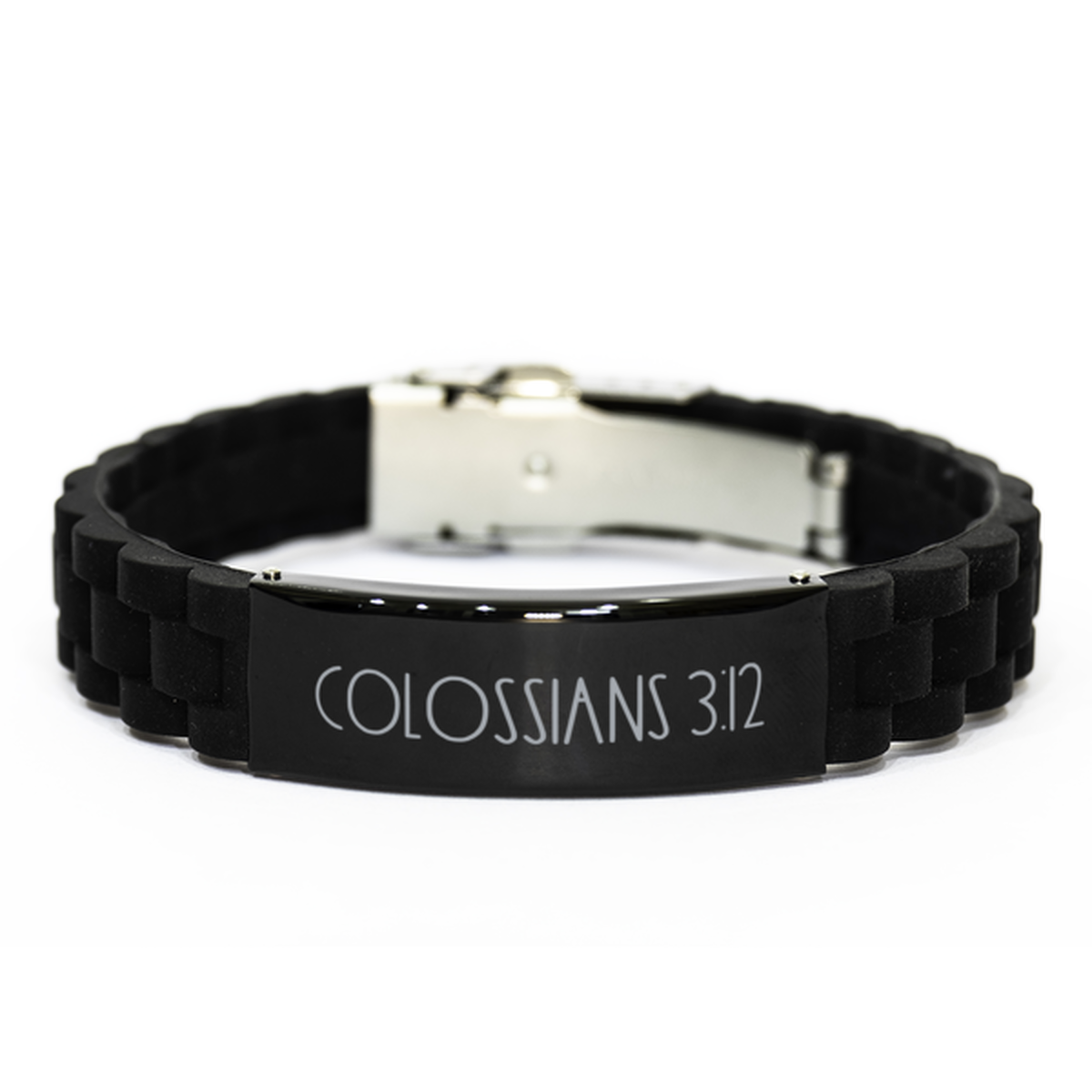 Bible Verse Bracelet, Colossians 3 12 Bracelet, Christian Bracelet, Christian Birthday Gift, Black Stainless Steel Silicone Bracelet, Gift for Christian.