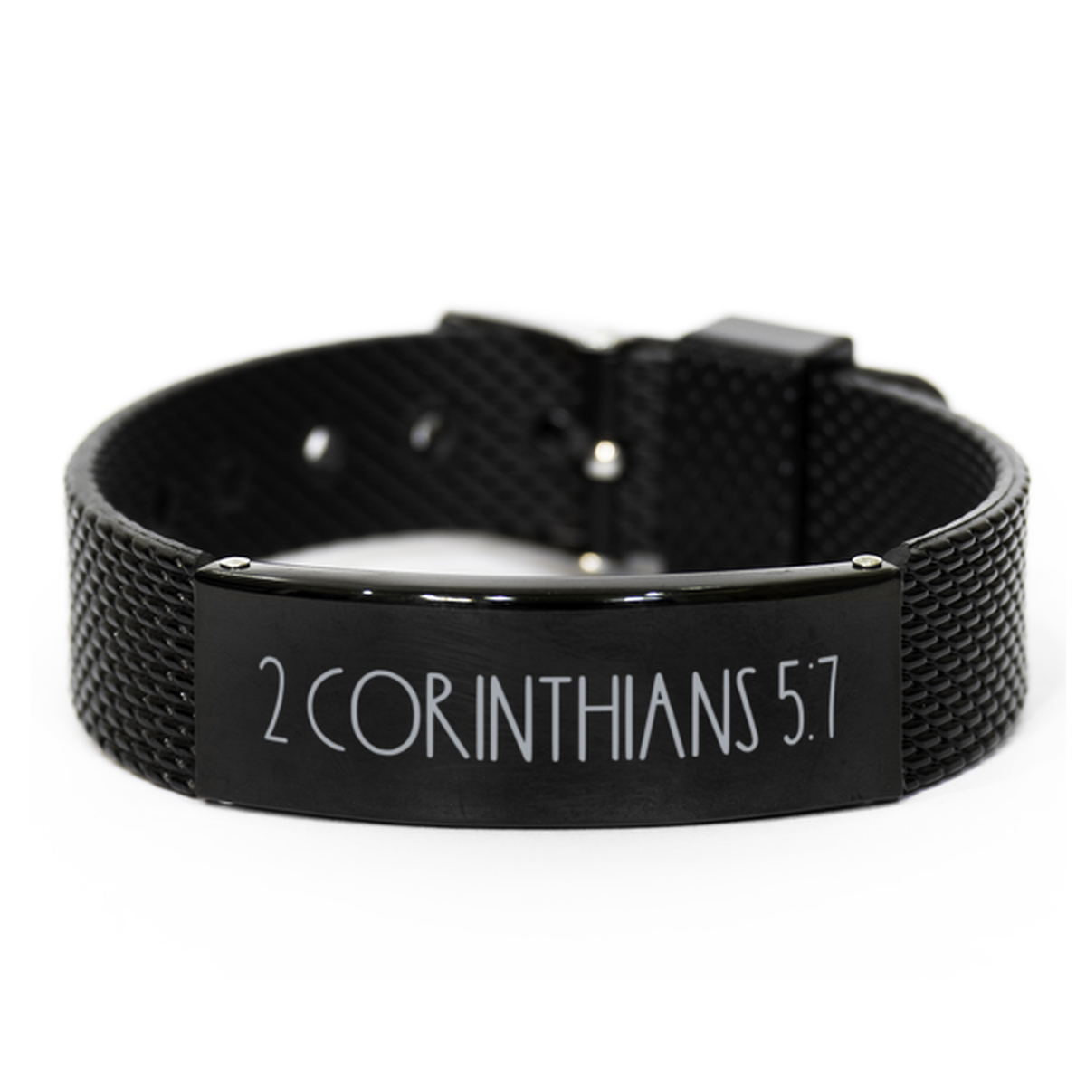 Bible Verse Bracelet, 2 Corinthians 5 7 Bracelet, Christian Bracelet, Christian Birthday Gift, Black Stainless Steel Leather Bracelet, Gift for Christian.