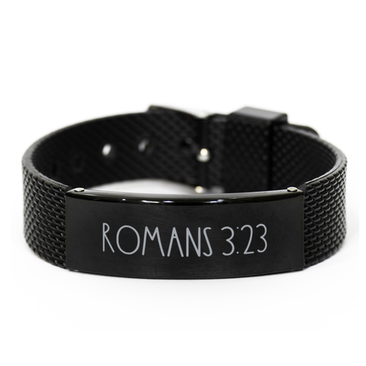 Bible Verse Bracelet, Romans 3 23 Bracelet, Christian Bracelet, Christian Birthday Gift, Black Stainless Steel Leather Bracelet, Gift for Christian.