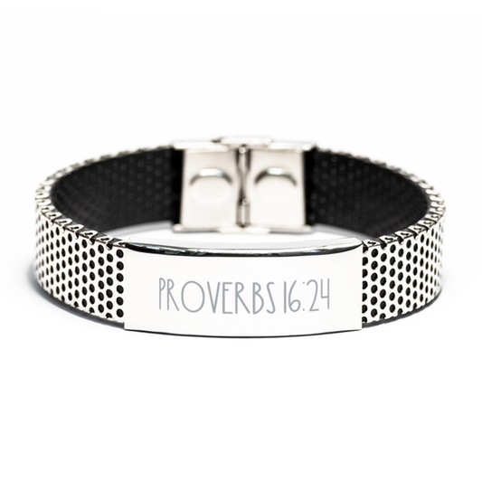 Bible Verse Bracelet, Proverbs 16 24 Bracelet, Christian Bracelet, Christian Birthday Gift, Stainless Steel Bracelet, Gift for Christian.