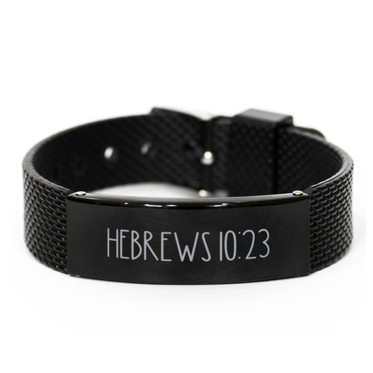 Bible Verse Bracelet, Hebrews 10 23 Bracelet, Christian Bracelet, Christian Birthday Gift, Black Stainless Steel Leather Bracelet, Gift for Christian.