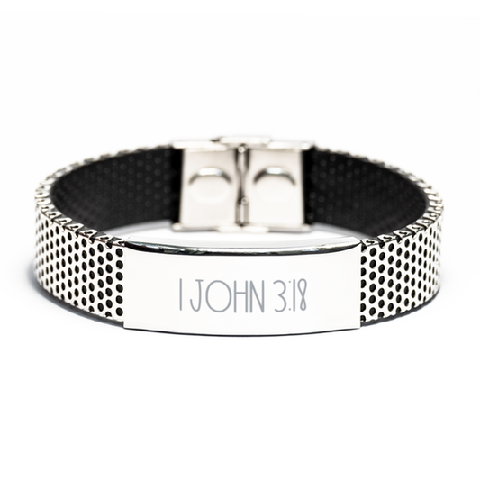 Bible Verse Bracelet, 1 John 3 18 Bracelet, Christian Bracelet, Christian Birthday Gift, Stainless Steel Bracelet, Gift for Christian.