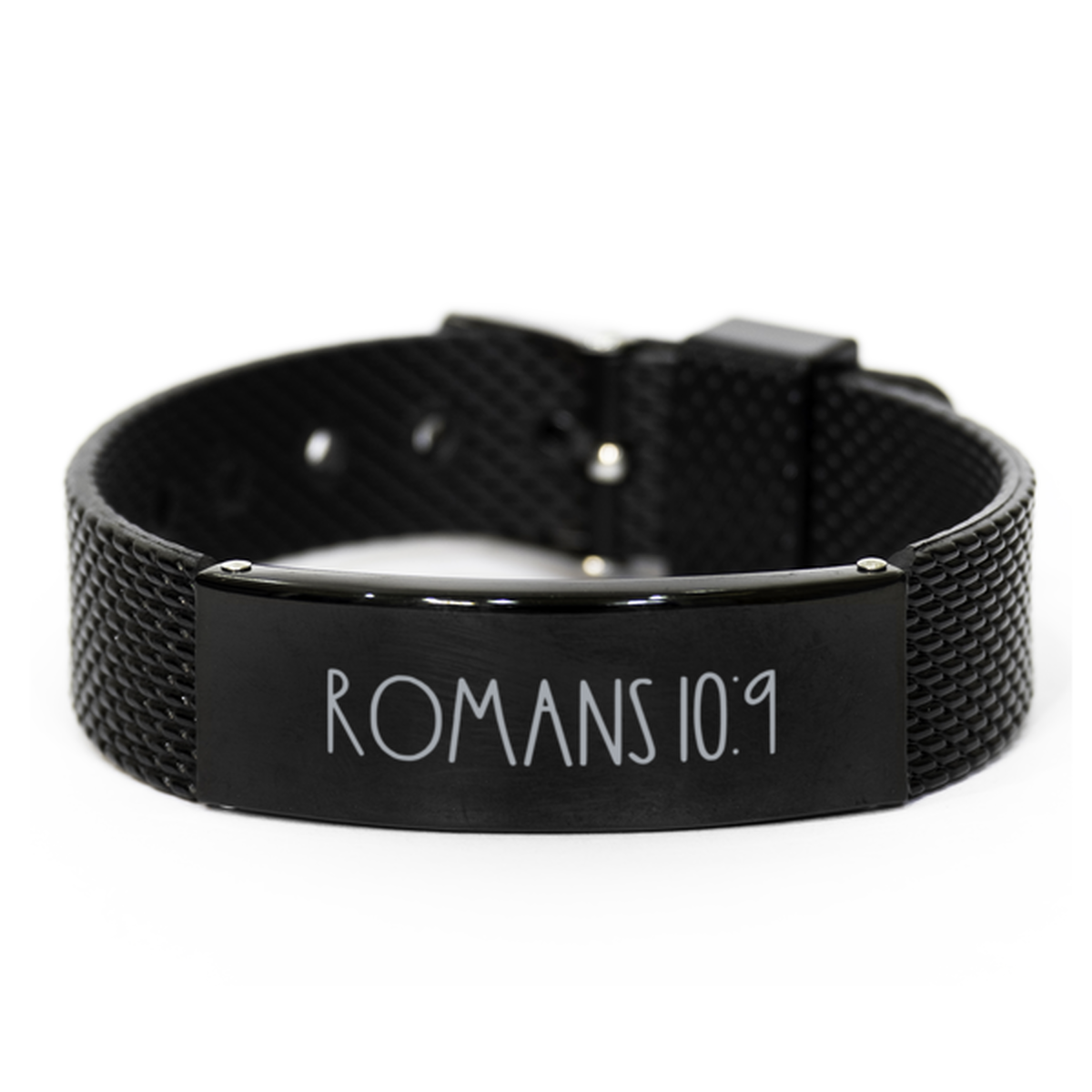 Bible Verse Bracelet, Romans 10 9 Bracelet, Christian Bracelet, Christian Birthday Gift, Black Stainless Steel Leather Bracelet, Gift for Christian.