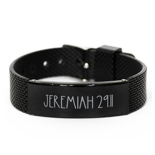 Bible Verse Bracelet, Jeremiah 29 11 Bracelet, Christian Bracelet, Christian Birthday Gift, Black Stainless Steel Leather Bracelet, Gift for Christian.