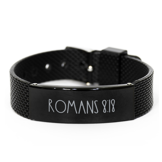 Bible Verse Bracelet, Romans 8 18 Bracelet, Christian Bracelet, Christian Birthday Gift, Black Stainless Steel Leather Bracelet, Gift for Christian.