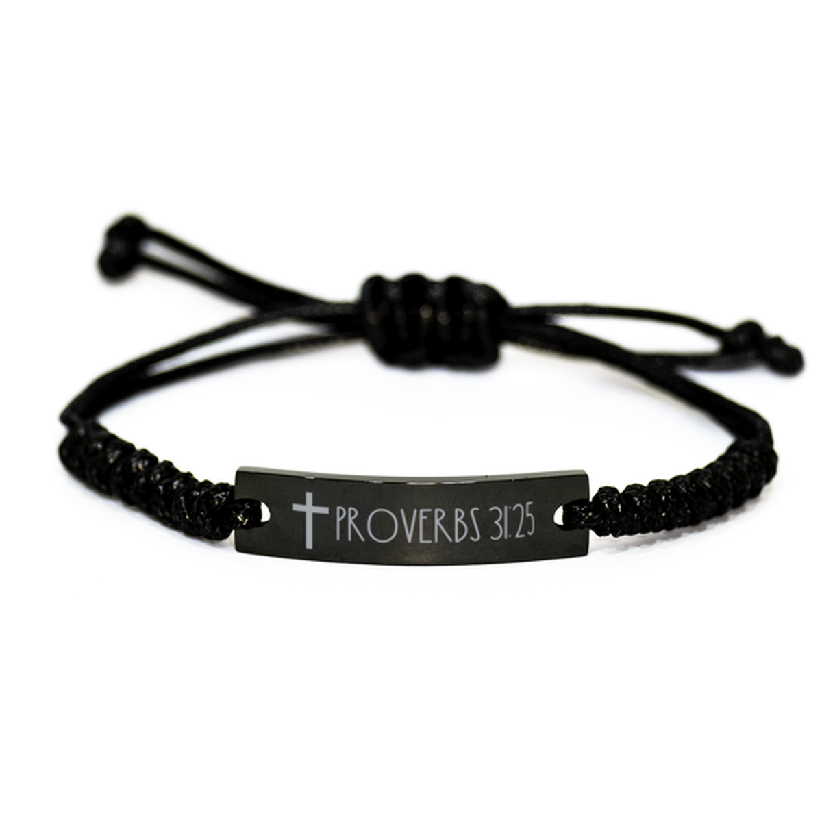 Bible Verse Bracelet, Proverbs 31 25 Bracelet, Christian Bracelet for Men Women, Black Braided Rope Bracelet, Birthday, Christmas Gift.
