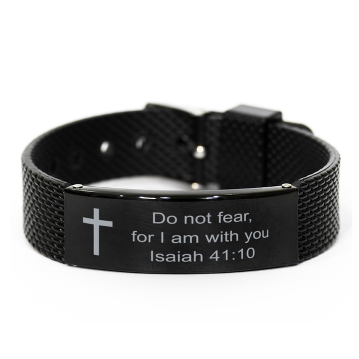 Isaiah 41 10 Bracelet, Bible Verse Bracelet, Christian Gift, Black Stainless Steel Leather Bracelet, Birthday, Christmas Gift.