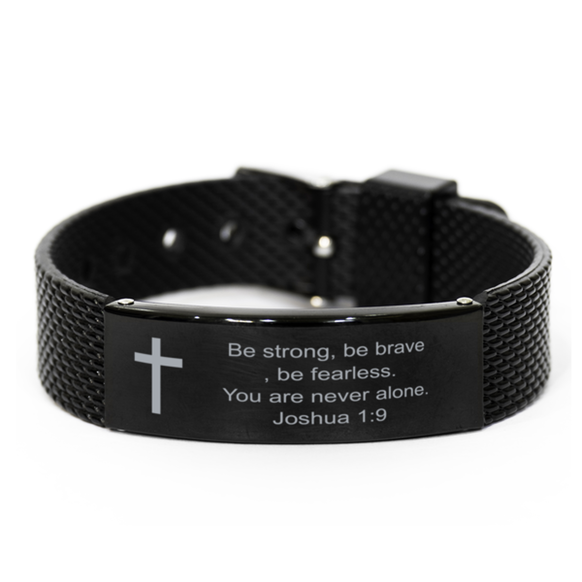 Joshua 1 9 Bracelet, Bible Verse Bracelet, Christian Gift, Black Stainless Steel Leather Bracelet, Birthday, Christmas Gift.