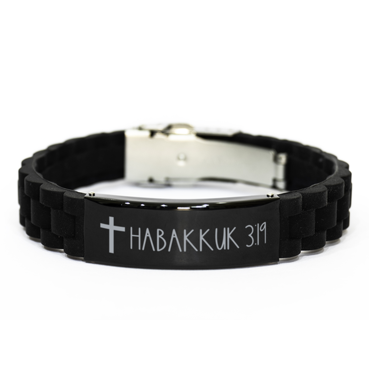 Bible Verse Bracelet, Habakkuk 3 19 Bracelet, Christian Bracelet, Black Stainless Steel Silicone Bracelet, Birthday, Christmas Gift.