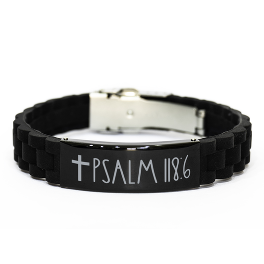 Bible Verse Bracelet, Psalm 118 6 Bracelet, Christian Bracelet, Black Stainless Steel Silicone Bracelet, Birthday, Christmas Gift.