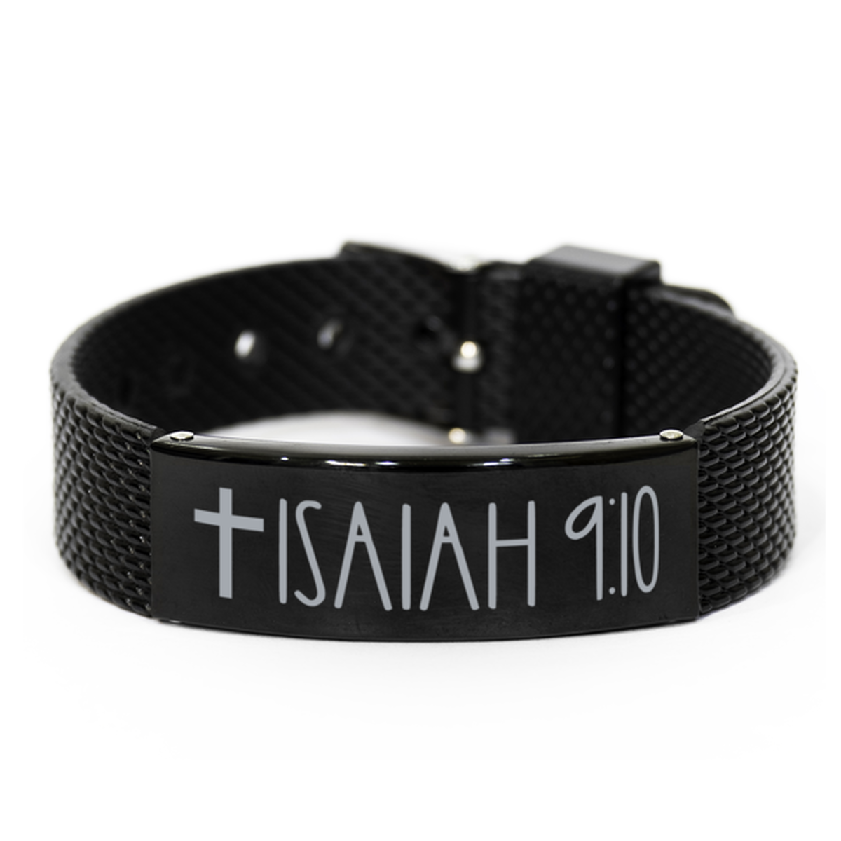 Bible Verse Bracelet, Isaiah 9 10 Bracelet, Christian Bracelet, Black Stainless Steel Leather Bracelet, Birthday, Christmas Gift.