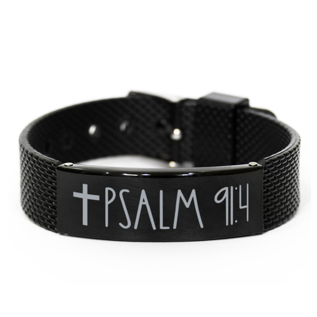 Bible Verse Bracelet, Psalm 91 4 Bracelet, Christian Bracelet, Black Stainless Steel Leather Bracelet, Birthday, Christmas Gift.