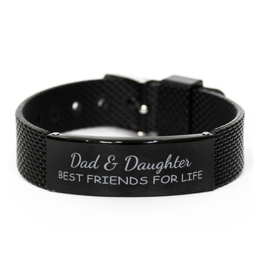 Dad and Daughter Best Friends for Life Bracelet, Dad Daughter Bracelet, Black Stainless Steel Leather Bracelet, Birthday, Christmas.