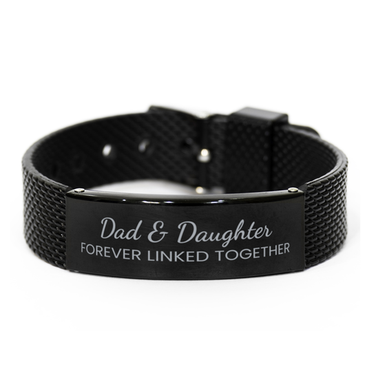 Dad and Daughter Forever Linked Together Bracelet, Dad Daughter Bracelet, Black Stainless Steel Leather Bracelet, Birthday, Christmas.