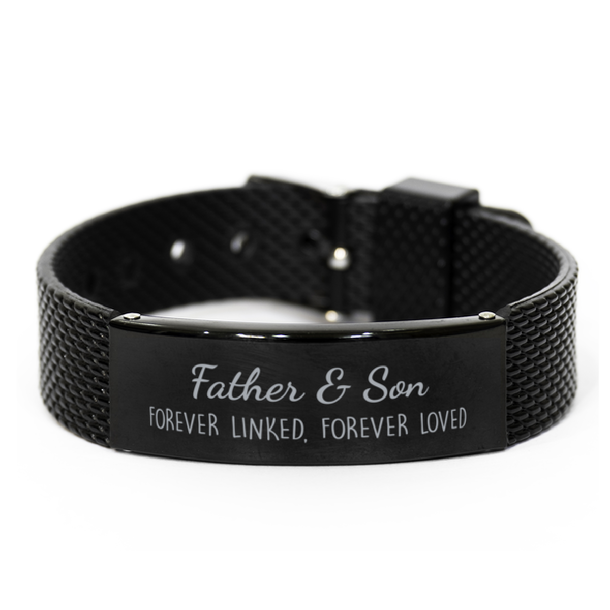 Father and Son Forever Linked Forever Loved Bracelet, Father Son Bracelet, Black Stainless Steel Leather Bracelet, Birthday, Christmas.