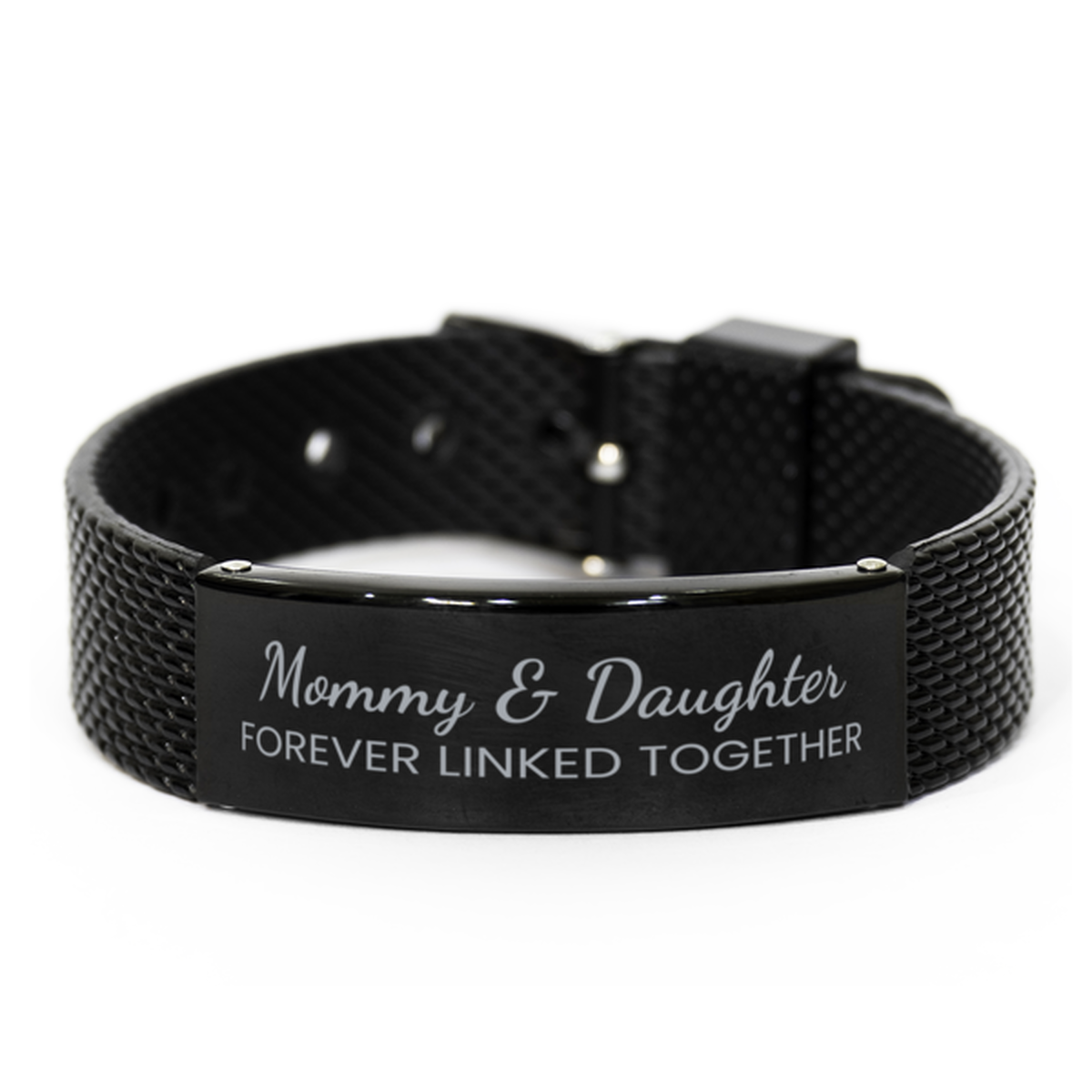 Mommy and Daughter Forever Linked Together Bracelet, Mommy Daughter Bracelet, Black Stainless Steel Leather Bracelet, Birthday, Christmas.