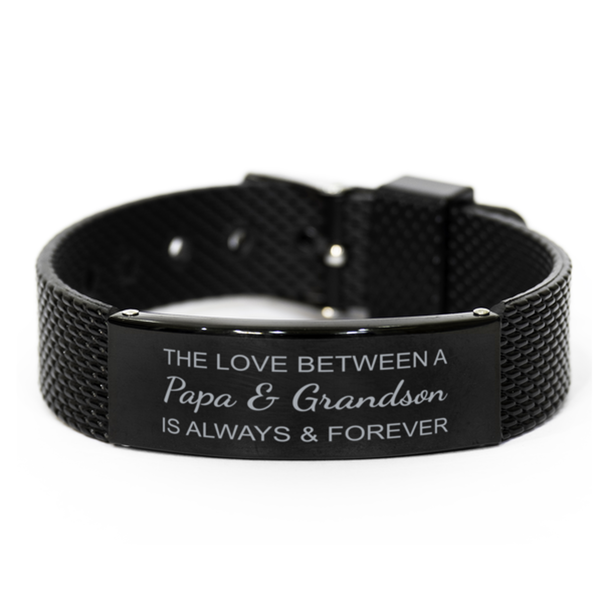 The Love Between a Papa and Grandson is Always and Forever Bracelet, Papa Grandson Bracelet, Black Stainless Steel Leather Bracelet, Christmas.