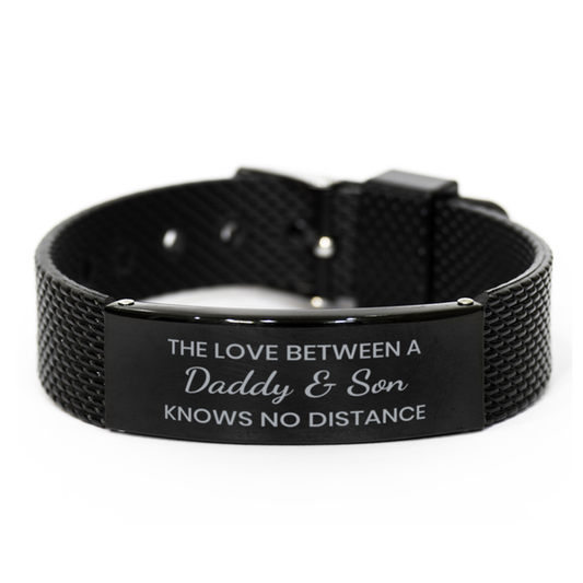 The Love Between a Daddy and Son Knows No Distance Bracelet, Daddy Son Bracelet, Black Stainless Steel Leather Bracelet, Christmas.