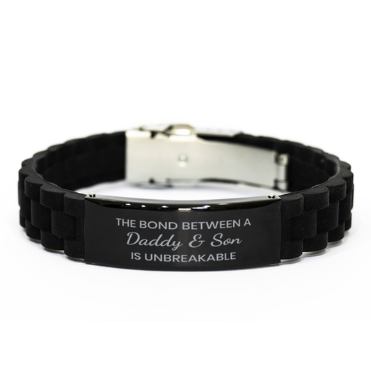 The Bond Between a Daddy and Son is Unbreakable Bracelet, Daddy Son Bracelet, Black Stainless Steel Silicone Bracelet, Christmas.