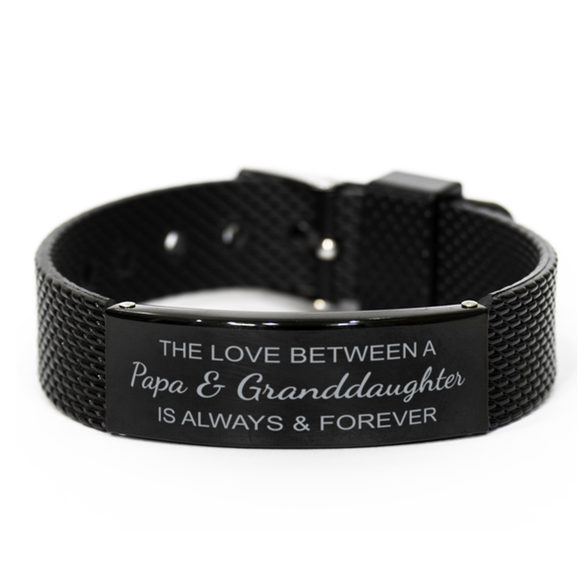 The Love Between a Papa and Granddaughter is Always and Forever Bracelet, Papa Granddaughter Bracelet, Black Stainless Steel Leather Bracelet, Christmas.