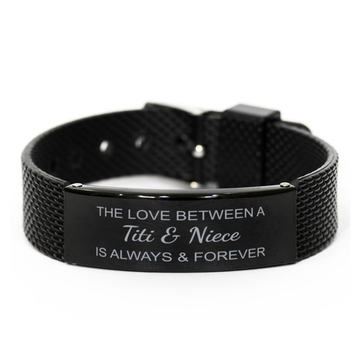 The Love Between a Titi and Niece is Always and Forever Bracelet, Titi Niece Bracelet, Black Stainless Steel Leather Bracelet, Christmas.
