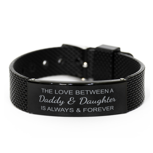 The Love Between a Daddy and Daughter is Always and Forever Bracelet, Daddy Daughter Bracelet, Black Stainless Steel Leather Bracelet, Christmas.