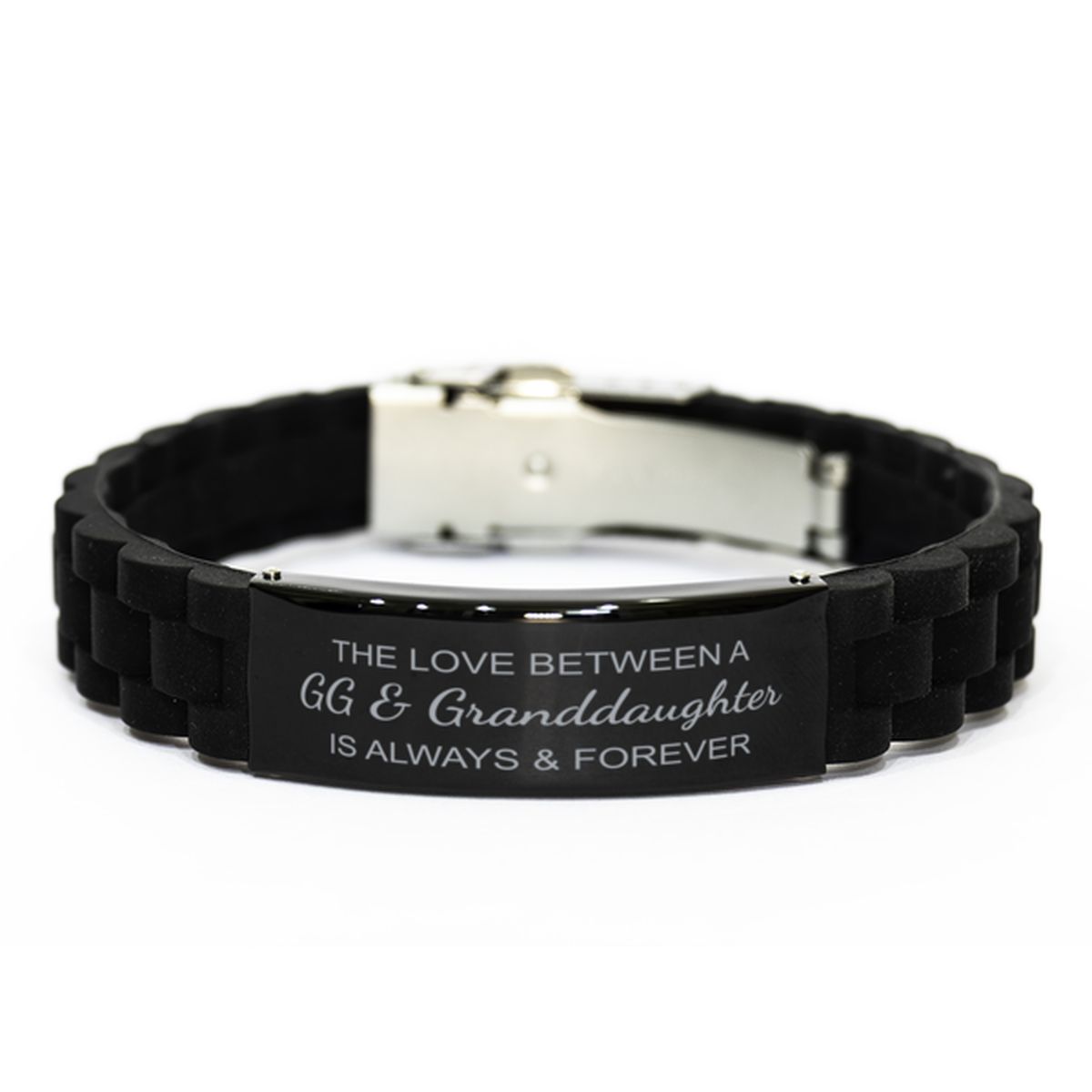 The Love Between a GG and Granddaughter is Always and Forever Bracelet, GG Granddaughter Bracelet, Black Stainless Steel Silicone Bracelet, Christmas.