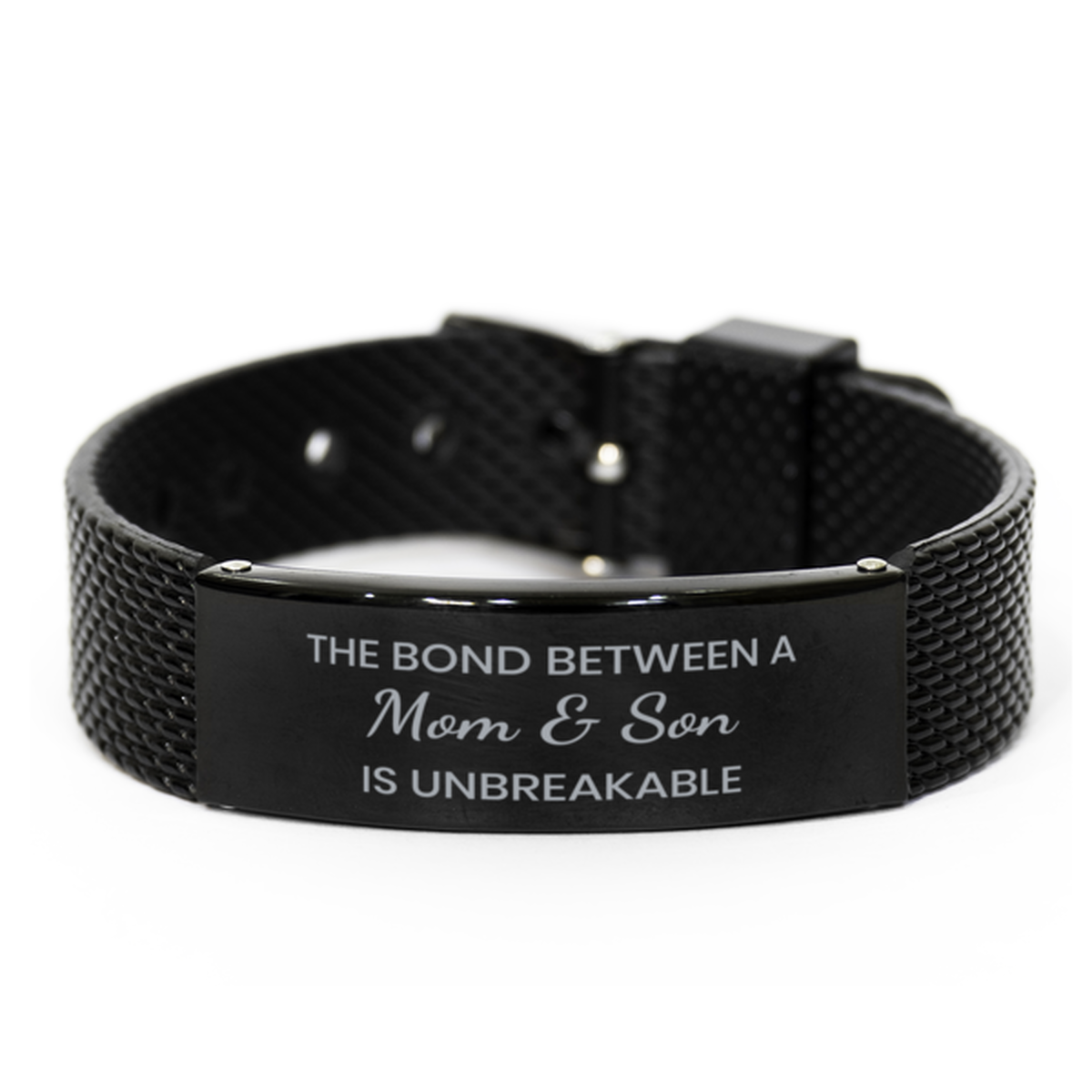 The Bond Between a Mom and Son is Unbreakable Bracelet, Mom Son Bracelet, Black Stainless Steel Leather Bracelet, Christmas.