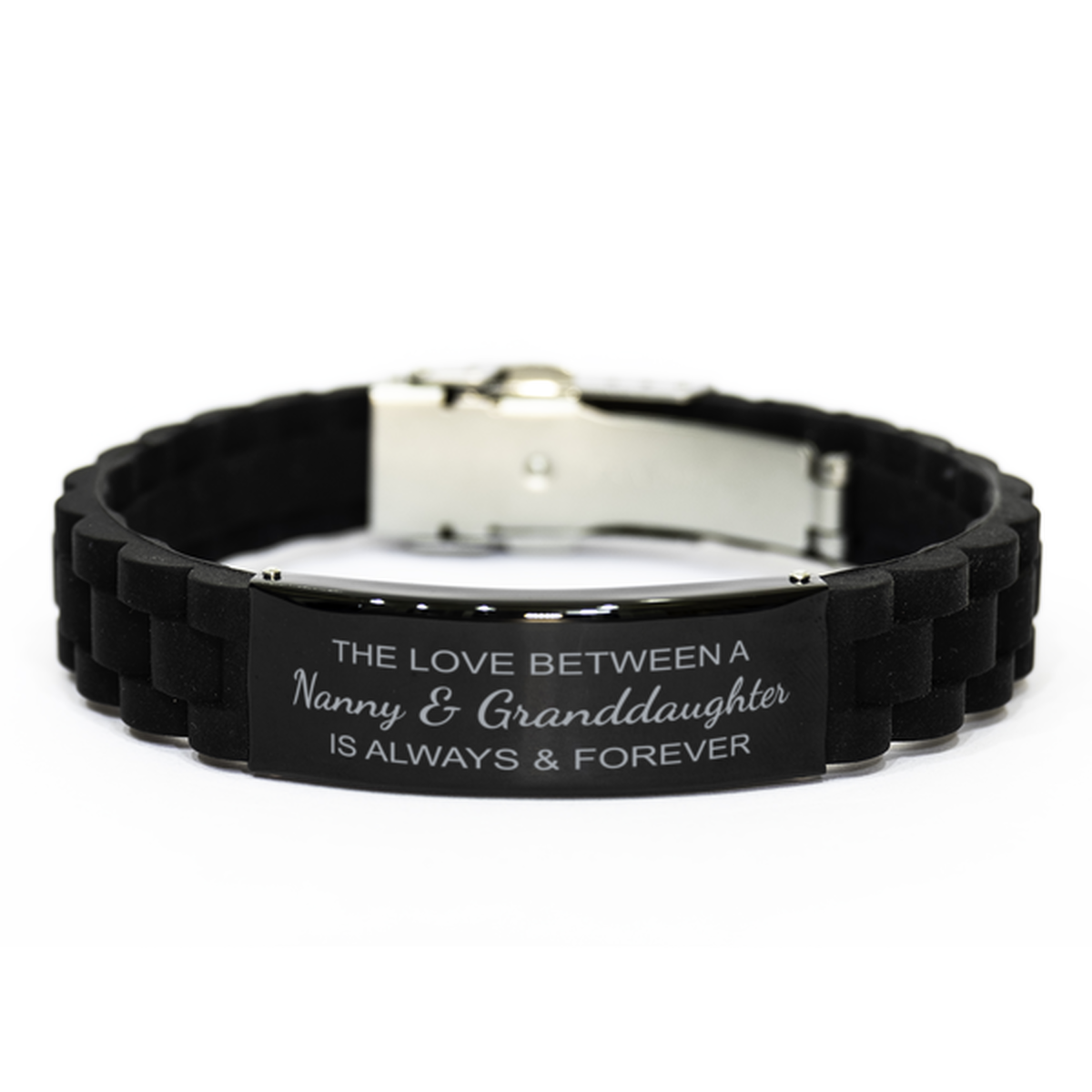 The Love Between a Nanny and Granddaughter is Always and Forever Bracelet, Nanny Granddaughter Bracelet, Black Stainless Steel Silicone Bracelet, Christmas.