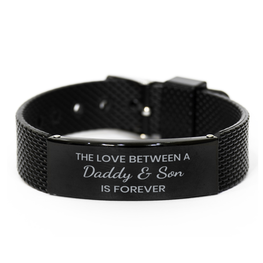 The Love Between a Daddy and Son is Forever Bracelet, Daddy Son Bracelet, Black Stainless Steel Leather Bracelet, Christmas.