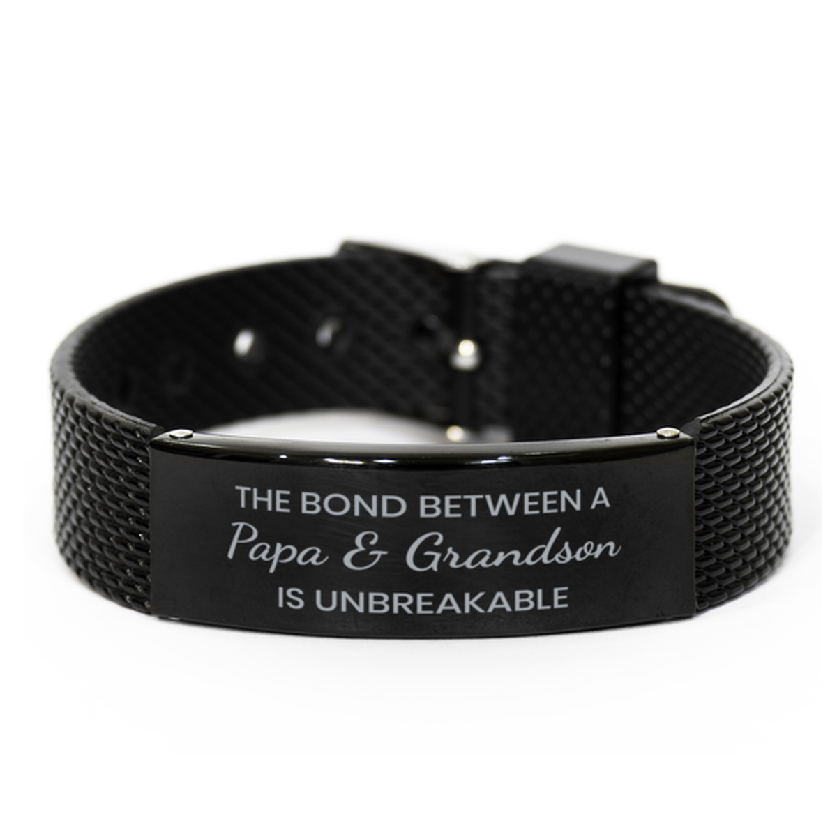 The Bond Between a Papa and Grandson is Unbreakable Bracelet, Papa Grandson Bracelet, Black Stainless Steel Leather Bracelet, Christmas.