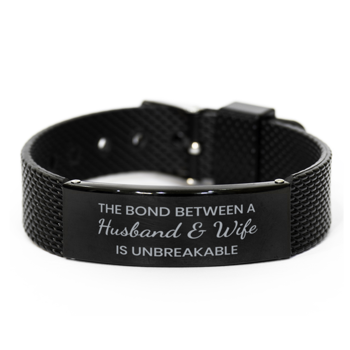 The Bond Between a Wife and Husband is Unbreakable Bracelet, Wife Husband Bracelet, Black Stainless Steel Leather Bracelet, Christmas.