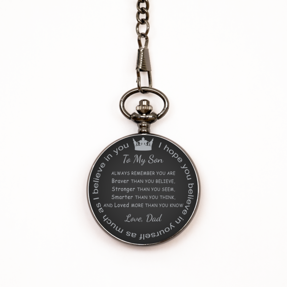 To My Son Pocket Watch from Dad, Gift for Son, Black Engraved Pocket Watch, You are Braver, Birthday, Christmas Gift.