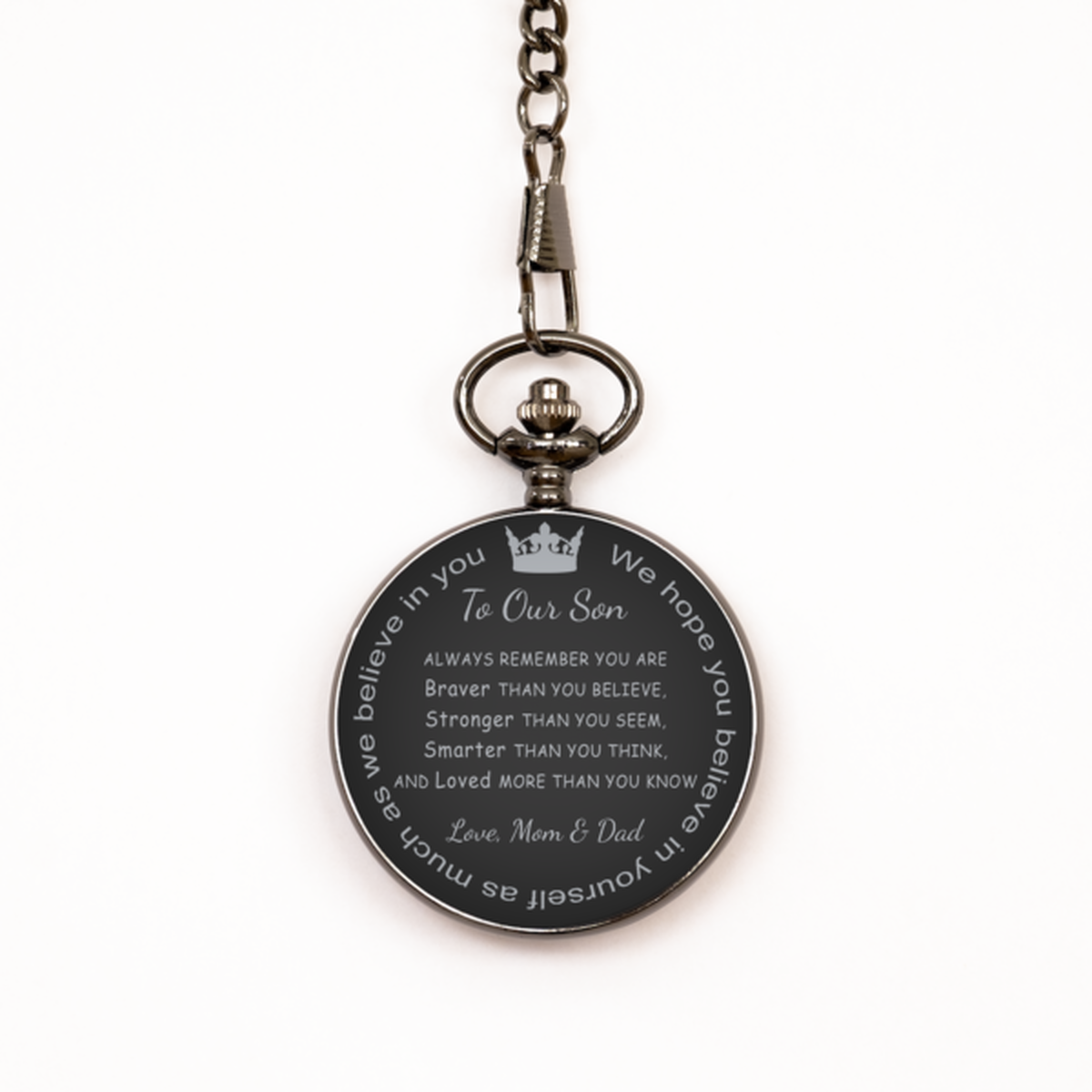 To My Son Pocket Watch from Mom and Dad, Gift for Son, Black Engraved Pocket Watch, You are Braver, Birthday, Christmas Gift.