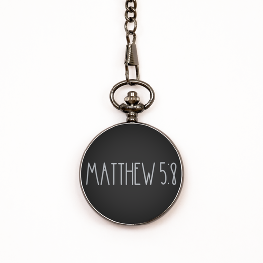 Bible Verse Pocket Watch, Matthew 5 8 Pocket Watch, Christian Watch for Men Women, Black Engraved Pocket Watch, Birthday, Christmas Gift.