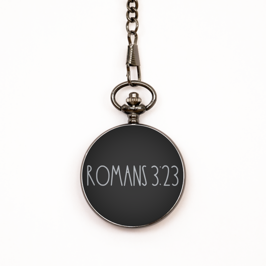 Bible Verse Pocket Watch, Romans 3 23 Pocket Watch, Christian Watch for Men Women, Black Engraved Pocket Watch, Birthday, Christmas Gift.