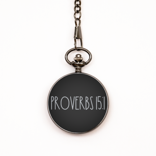 Bible Verse Pocket Watch, Proverbs 15 1 Pocket Watch, Christian Watch for Men Women, Black Engraved Pocket Watch, Birthday, Christmas Gift.