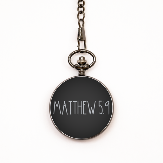 Bible Verse Pocket Watch, Matthew 5 9 Pocket Watch, Christian Watch for Men Women, Black Engraved Pocket Watch, Birthday, Christmas Gift.