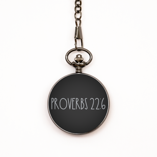 Bible Verse Pocket Watch, Proverbs 22 6 Pocket Watch, Christian Watch for Men Women, Black Engraved Pocket Watch, Birthday, Christmas Gift.