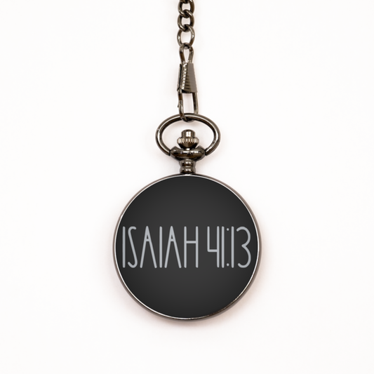 Bible Verse Pocket Watch, Isaiah 41 13 Pocket Watch, Christian Watch for Men Women, Black Engraved Pocket Watch, Birthday, Christmas Gift.