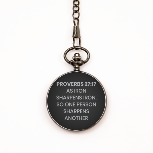 Proverbs 27:17 Pocket Watch, Bible Verse Pocket Watch, Christian Pocket Watch, Christian Birthday Gift, Engraved Pocket Watch, Gift for Christian.