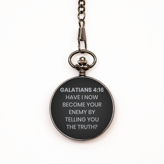 Galatians 4:16 Pocket Watch, Bible Verse Pocket Watch, Christian Pocket Watch, Christian Birthday Gift, Engraved Pocket Watch, Gift for Christian.