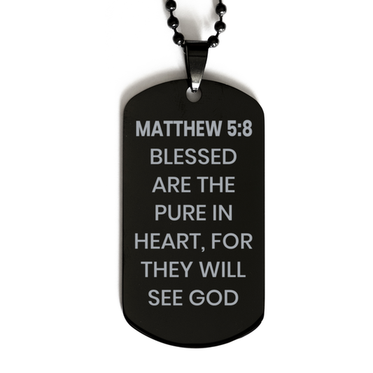 Matthew 5:8 Necklace, Bible Verse Necklace, Christian Necklace, Christian Birthday Gift, Black Dog Tag Necklace, Gift for Christian.