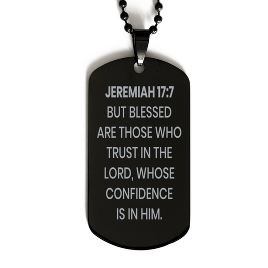 Jeremiah 17:7 Necklace, Bible Verse Necklace, Christian Necklace, Christian Birthday Gift, Black Dog Tag Necklace, Gift for Christian.