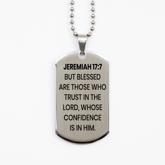 Jeremiah 17:7 Necklace, Bible Verse Necklace, Christian Necklace, Christian Birthday Gift, Stainless Steel Dog Tag Necklace, Gift for Christian.