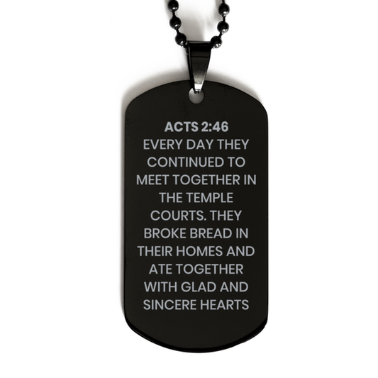 Acts 2:46 Necklace, Bible Verse Necklace, Christian Necklace, Christian Birthday Gift, Black Dog Tag Necklace, Gift for Christian.